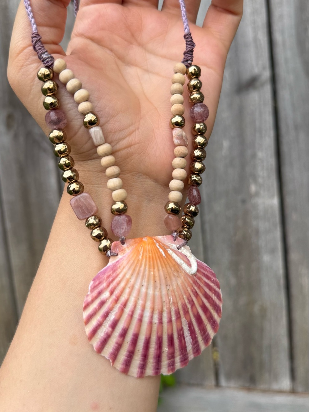 Boho Pink Seashell Summer Necklace - Picture 3 of 3